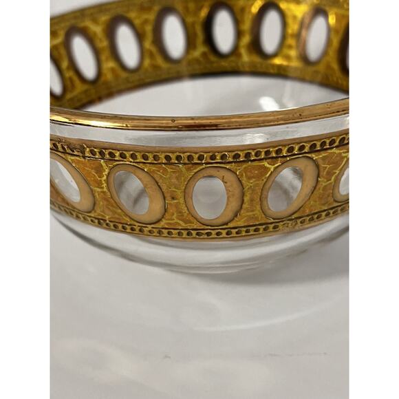Vtg Culver Gold Antigua Glass Bowl Crackled MCM 5” Snack Trinket Candy Dish - Picture 11 of 16